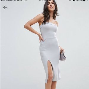 Strapless Midi Bodycon Dress with Curved Splits